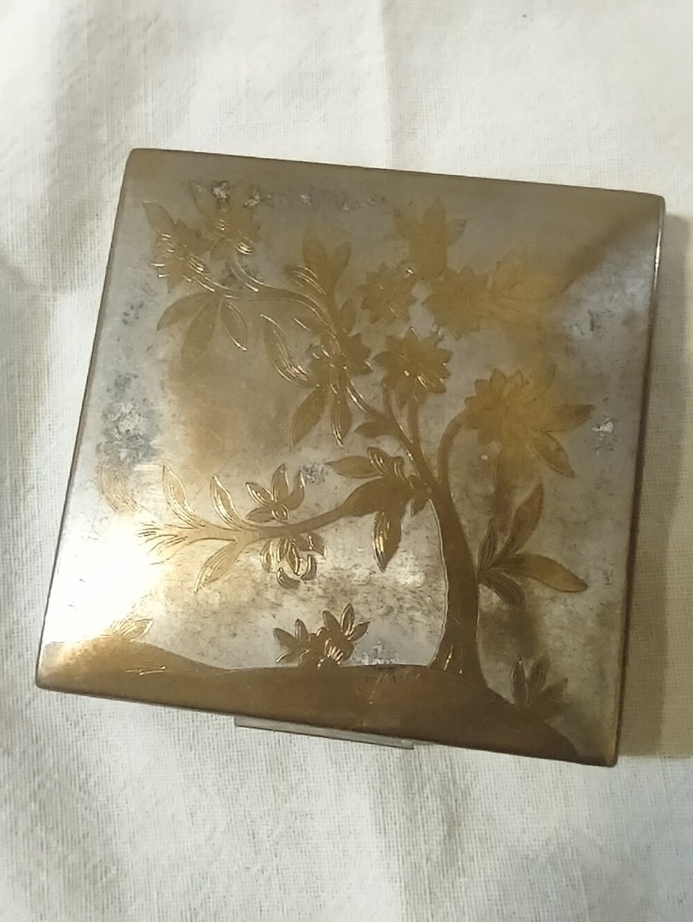 Vintage Gold And Silver Tree Design Powder Compact By Elgin American